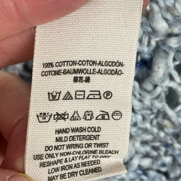 Free People Crochet Knit Boho Sweater Oversized Blue Grey Size XS Scoop Neck Top - Picture 7 of 12